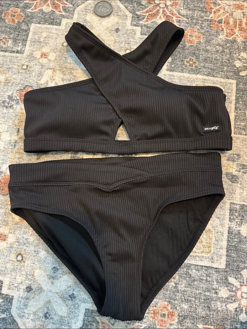 NWOT Ava & Yelly Kids' Cross Front Two-Piece Swimsuit (Big Kid) Sz 14